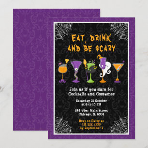 Invitation Fête de cocktails et costumes d'Halloween Violet