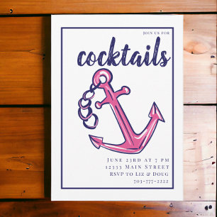 Invitation Fête de cocktails Navy et Ancre Rose