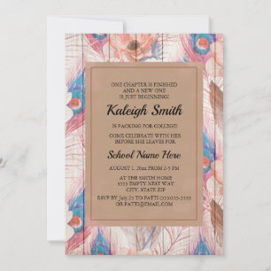 Invitation Fête de coffre marron rose bohème floral et bois r