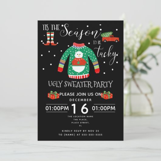 Invitation Fête de collecte de fonds de Noël moche pull (Debout devant)