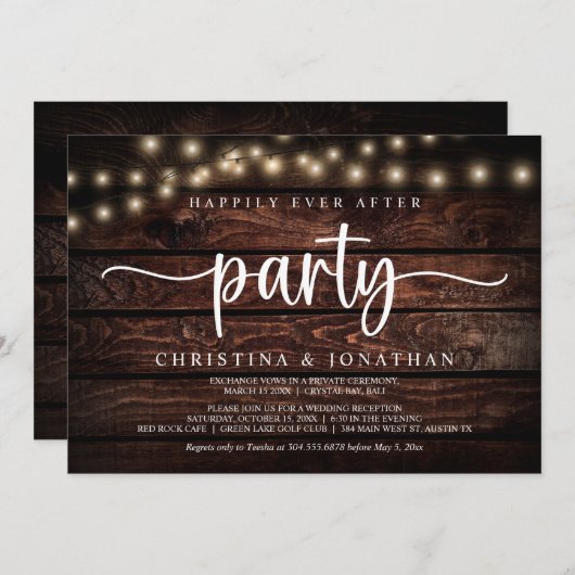 Invitation Fête de conte de fées,  Mariage intime aux guirlan (Devant / Derrière)