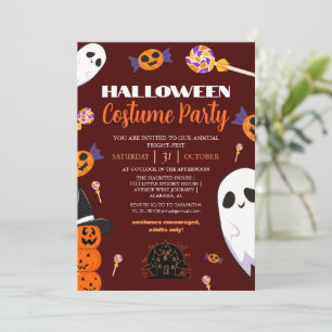 Invitation Fête de costume d'Halloween de fantôme mignon et d