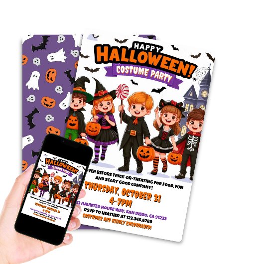 Invitation Fête de costume d'Halloween pour enfants modifiabl