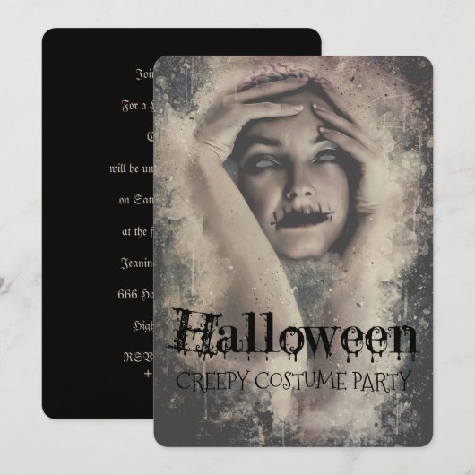 Invitation Fête de costume effrayant d'Halloween (Devant / Derrière)