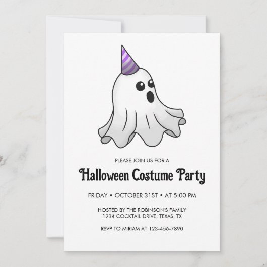 Invitation Fête de costumes d'Halloween avec des fantômes (Devant)