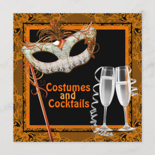 Invitation Fête de costumes d'Halloween noir et orange