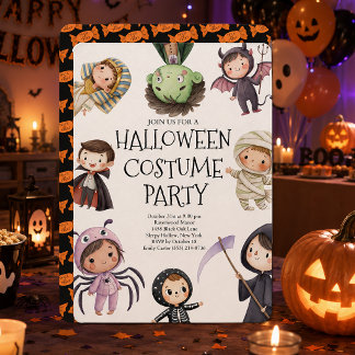 Invitation Fête de costumes d'Halloween pour enfants mignons