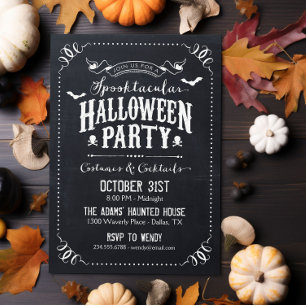 Invitation Fête de costumes Halloween noir et blanc rustique