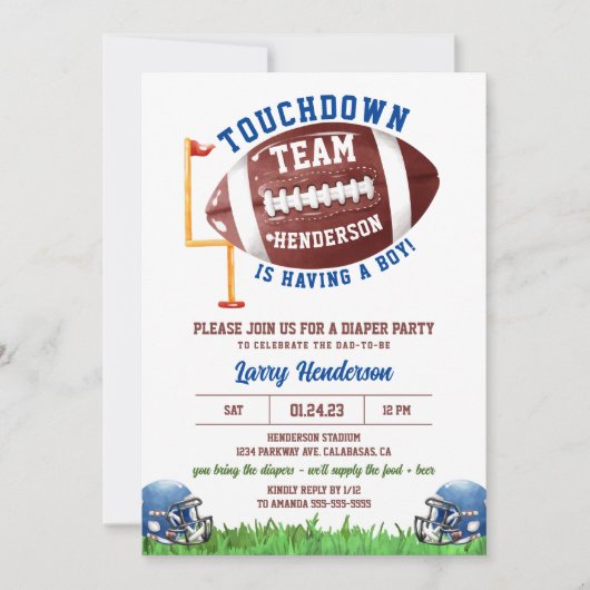 Invitation Fête de couche de football (Devant)