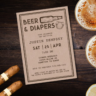 Invitation Fête de couches pour homme Beer and Diapers Fête b