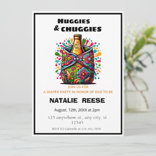 Invitation Fête de couches pour Papa Huggies et Chuggies (Debout devant)