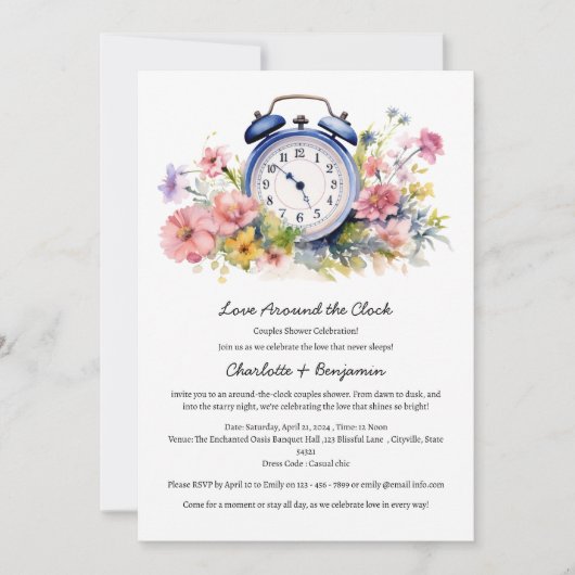 Invitation Fête de Couple "Aquarelle Florale" Autour de l'Hor (Devant)