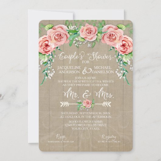 Invitation Fête de Couple BOHO Couronne de Fleurs Baby's Brea (Devant)