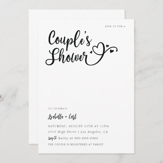 Invitation Fête de Couple Cœurs (Devant / Derrière)