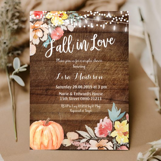 Invitation Fête de Couple Florale Citrouille Automne Tombez a