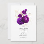 Invitation Fête de Couple Florale Violette et Dorée de Style  (Devant)