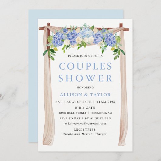 Invitation Fête de Couple Hydrangea Aquarelle Bleue (Devant / Derrière)