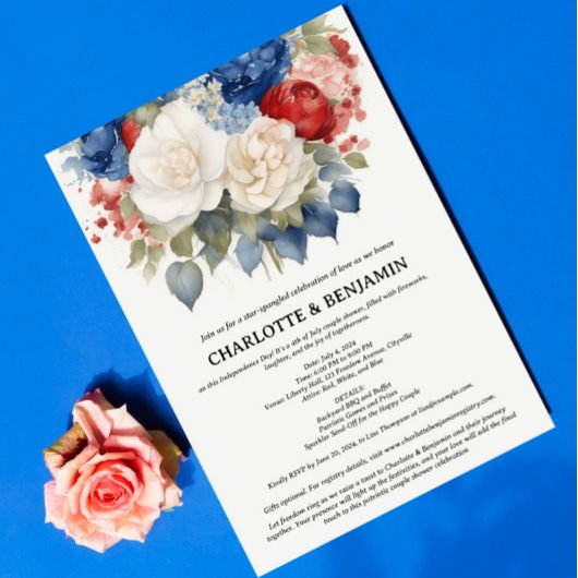 Invitation Fête de couple Rouge Blanc & Bleu 4 juillet