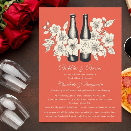 Invitation Fête de Couple Unique Bulles et Boissons