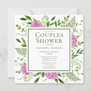 Invitation Fête de couples aux hortensias roses