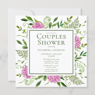 Invitation Fête de couples aux hortensias roses