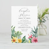 Invitation Fête de couples de fleurs tropicales à l'aquarelle (Debout devant)