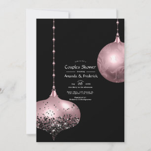 Invitation Fête de couples de Noël Rose Pâle et Or Rose