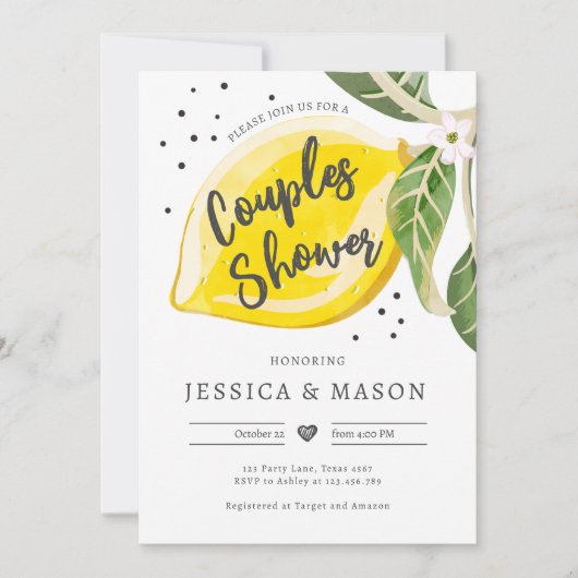 Invitation Fête de couples d'été avec verdure et citron (Devant)