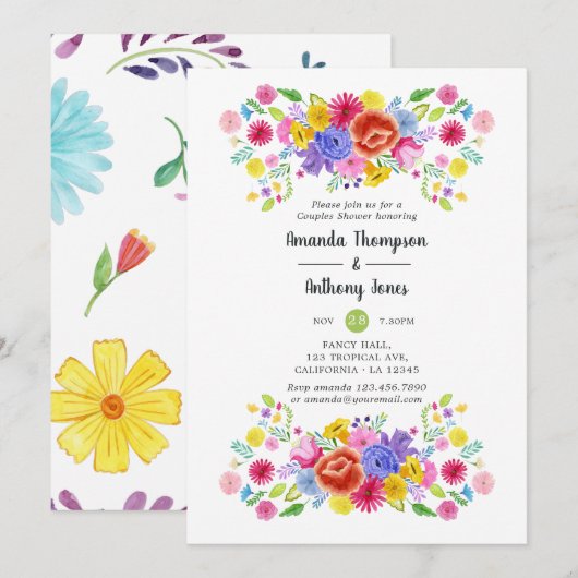 Invitation Fête de couples Florale à l'aquarelle (Devant / Derrière)
