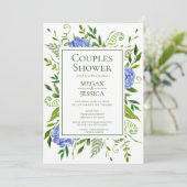 Invitation Fête de couples floraux hydrangeas bleus LGBTQ (Debout devant)
