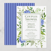 Invitation Fête de couples floraux hydrangeas bleus LGBTQ (Devant / Derrière)