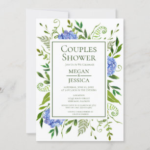 Invitation Fête de couples floraux hydrangeas bleus LGBTQ