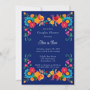 Invitation Fête de couples Mexicaine colorée et bleue