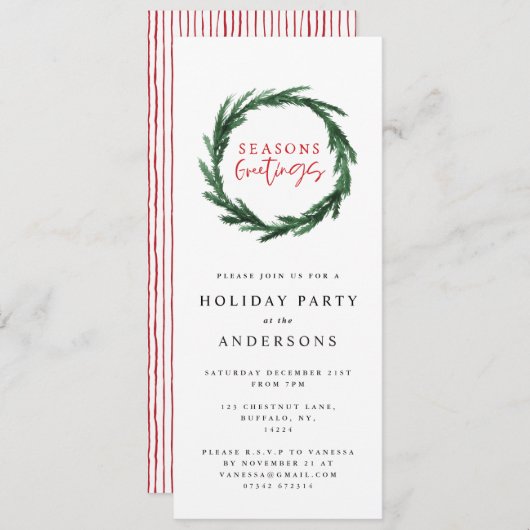 Invitation Fête de couronne d'aquarelle Joyeuses Fêtes (Devant / Derrière)