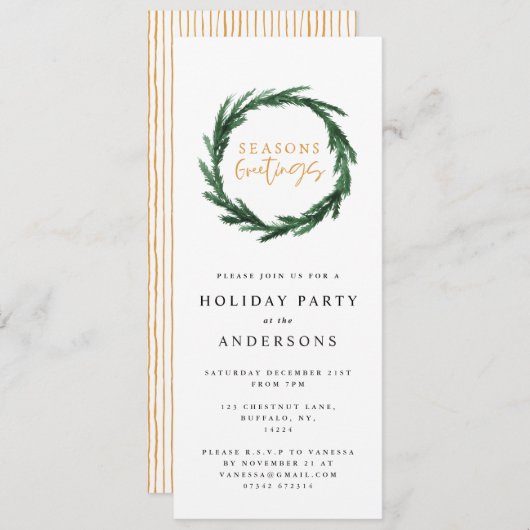 Invitation Fête de couronnes d'aquarelle Joyeuses Fêtes rayée (Devant / Derrière)