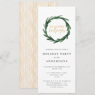 Invitation Fête de couronnes d'aquarelle Joyeuses Fêtes rayée