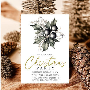 Invitation Fête de couronnes de Noël Black & White Gold