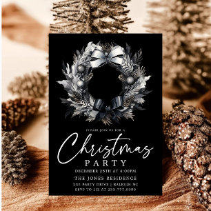 Invitation Fête de couronnes de Noël Black & White Gold
