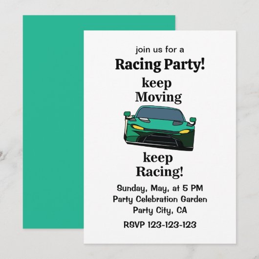 Invitation Fête de course de voitures de course (Devant / Derrière)