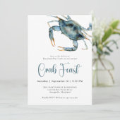 Invitation Fête de crabe Aquarelle Crabe bleu (Debout devant)