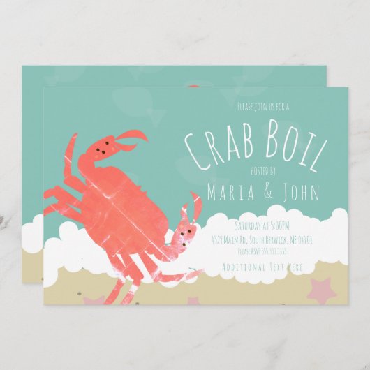 Invitation Fête de Crabe Bouilli sur Fond de Sable (Devant / Derrière)