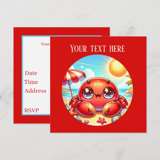 Invitation Fête de crabe de plage mignonne (Devant / Derrière)