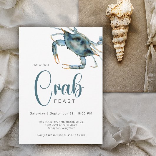 Invitation Fête de crabe moderne Aquarelle Crabe bleu