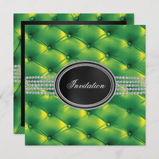 Invitation Fête de Cravate noire en diamant noir vert citron (Devant / Derrière)