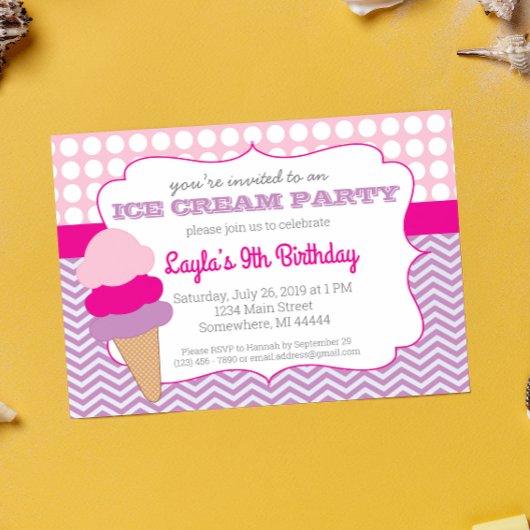 Invitation Fête de crème glacée Anniversaire, Crème glacée In