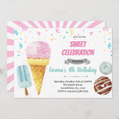 Invitation Fête de crème glacée de Donut (Devant / Derrière)