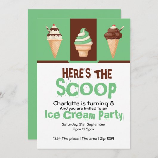Invitation Fête de crème glacée personnalisée (Devant / Derrière)
