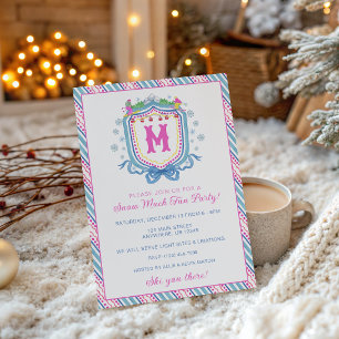 Invitation Fête de crête de monogramme de ski chic aquarelle