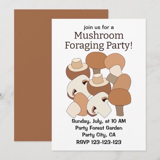 Invitation Fête de Cueillette de Champignons Comestibles (Devant / Derrière)