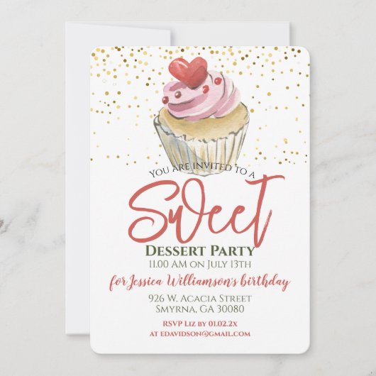 Invitation Fête de Cupcake de Dessert (Devant)